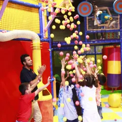 The ball cannon shower is a unique feature in our play area. Kids love the excitement of catching the cascade of soft play balls.