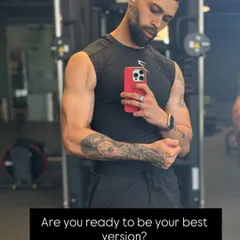 A gym selfie with a direct question: "Are you ready to be your best version?" This is a call to action to move from wishing to doing.