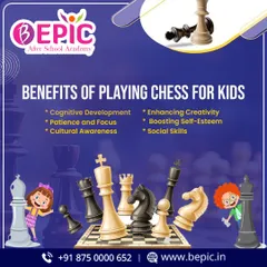 This poster highlights the many benefits of playing chess, from cognitive development and patience to enhancing creativity and social skills. It's a complete workout for the mind.