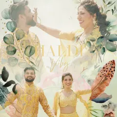 An artistic collage celebrating the couple's "Haldi Vibes." I combined photos with watercolor-style graphics to create a unique and personalized piece of art for them.