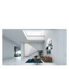 A render of our Koba House, a country home by the Sabarmati. The design uses big, elemental white spaces to frame expansive views and make light the true showstopper of the architecture.