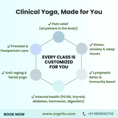 My approach is called Clinical Yoga, and it is made for you. Every class is customized to address your specific needs, from chronic pain relief and stress management to internal health issues like PCOD, thyroid, and diabetes. We work on healing your whole system.