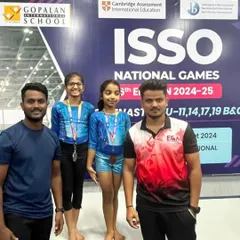 Celebrating with our U11 and U14 gymnasts after their fantastic performances at the ISSO Nationals. It's a team effort between coaches, athletes, and supportive parents.