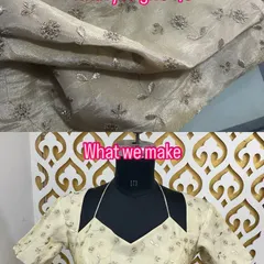 Another example of transformation. A simple embroidered fabric is turned into a stylish blouse with a modern halter neck design.