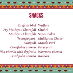 Here is a quick look at the variety of savory snacks I offer. From different types of chakri and puri to various chiwdas, there's a crunchy treat for everyone.