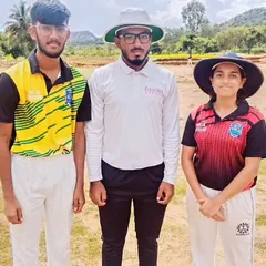 The captains pose with the umpire before a match in the MCA Junior Premier League U-16, demonstrating the professional structure of our internal tournament.