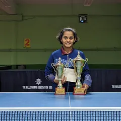 A double victory for Harshika K. We celebrate her outstanding performance in winning both the under 15 and under 17 girls' singles titles at the tournament conducted by Malleshwaram Association.