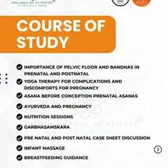 A look at the detailed curriculum for our prenatal course, which includes dedicated nutrition sessions, the role of Ayurveda in pregnancy, and breastfeeding guidance. This shows our integrated approach to health, where nutrition is a key pillar in all our specialized training programs.