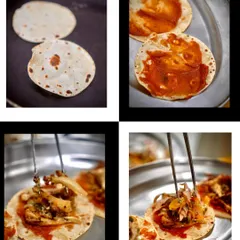 This collage captures the step-by-step process of our taco creation. From toasting the tortillas on the plancha to layering the sauce and adding the savory fillings, it tells the story of how each perfect taco is made.