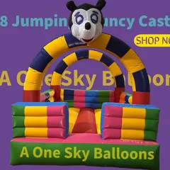 Here is my popular 8x8 feet Panda-themed jumping bouncy castle. It's a perfect starter product for any rental business, ideal for kids' birthday parties and school functions. The bright colors and friendly design make it an instant hit.