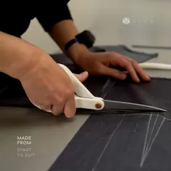 "Made from start to suit." Every step, from cutting the pattern to the final press, is handled with expert care. This is the art of true bespoke tailoring.