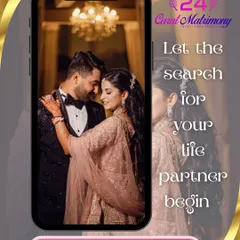 Let the search for your life partner begin. This image, showing a happy couple on a phone screen, represents how we make finding love accessible and seamless, even from across the globe.