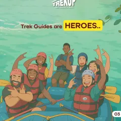 An illustration showing that our trek guides are heroes, always there to support the group and ensure a great experience.
