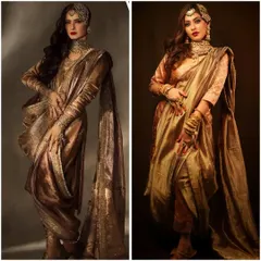 Glimpses from my "Global Glam" workshop, featuring an Indo-Western fusion look with a metallic gold theme. This style is perfect for high-fashion editorials and requires advanced draping and makeup skills.