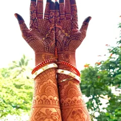 An artistic shot of the developed henna stain, showing its rich color against a natural background.