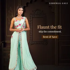 Flaunt the fit, skip the commitment. This mint green palazzo and cape set features delicate floral embroidery, offering a fresh and modern look for a daytime event.