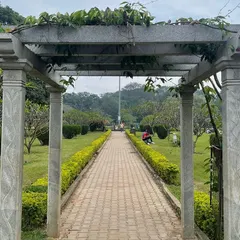 Here is one of my stone pergolas after it has settled into the garden. The structure provides a beautiful focal point and walkway, with climbing plants starting to create a natural green canopy.