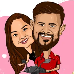 A bright and cheerful couple caricature, perfect for celebrating a special bond. This digital illustration captures their happy expressions and is a wonderful keepsake.