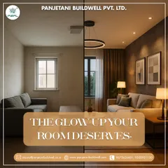 Witness the dramatic impact of professional lighting and interior design. This comparison shows how we transform a dimly lit, plain room into a warm and inviting modern living space with strategic ambient, task, and accent lighting.