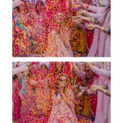 The sheer, unadulterated joy of a 'phoolon ki haldi'. We love capturing the energy of wedding celebrations, where friends and family come together to shower the couple in love and flower petals. This is a moment of pure, vibrant happiness.