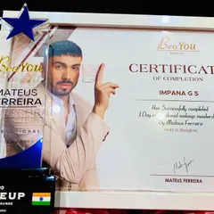 A close-up of my certificate of completion and award from the international makeup masterclass by Brazilian artist Mateus Ferreira. Every certification is a milestone in my journey to becoming a better educator for you.