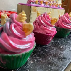 From a loaf to individual cupcakes. Here are some Unicorn soaps in cupcake form, ready to cure.