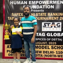 Our U-9 player Ikaara Sreeram celebrates her Bronze Medal win. Her performance highlights the success of our coaching programs for young beginners.