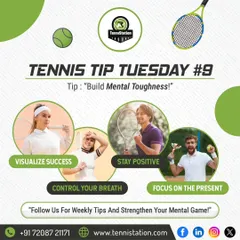 Tennis Tip Tuesday: Mental toughness is a skill. We teach our players to visualize success, stay positive, control their breathing, and focus on the present moment to build a strong mental game.