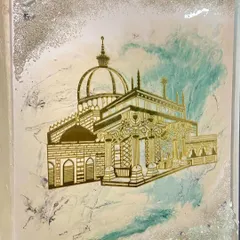 A side angle of the Ajmer Sharif Dargah piece, showing the texture of the crystal border and the depth of the resin pour.