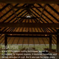 Our exploration of thatch began with understanding its history as one of the oldest roofing techniques. We question how to evolve this vernacular material, balancing its insulating, breathable properties with the modern need for durability.