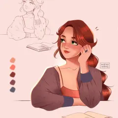 A redraw of an old illustration, showing my current style next to the initial sketch. This demonstrates my process of refining character poses, color palettes, and overall composition.