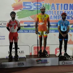 Standing on the top step of the podium at the 59th National Roller Skating Championship. Representing Karnataka and winning gold is an honor.