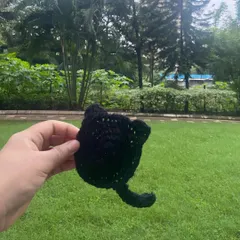 Holding up the cat coaster so you can see its size. It's perfect for a mug of tea or coffee.