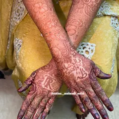 Here is the gorgeous reddish-brown stain after 24 hours. I use my own 100% organic henna, which guarantees this deep, rich color that looks incredible in wedding photos.