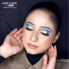 The closed-eye shot allows a full appreciation of the multi-color eyeshadow blend. Our trainers guide students on how to create seamless gradients with multiple shades.