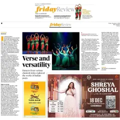 Our dance festival, 'Kavi Pranāmam', was reviewed in The Hindu's Friday Review. The article highlights the verse and versatility showcased by the artists.
