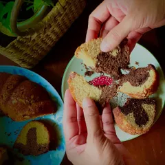 It looks like marble cake was the flavour of the season. This photo shows slices of my popular marble cake, which I baked over a dozen of in one week.