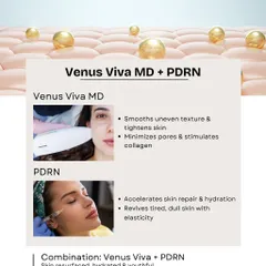 For skin that needs resurfacing and deep hydration, I combine Venus Viva MD with PDRN. This pairing smooths texture, minimizes pores, and revives tired skin with youthful elasticity.
