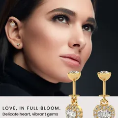Love, in full bloom. This Dainty Heart Hanging earring adds a soft shimmer to every moment, with a delicate heart pendant sparkling with vibrant gems.