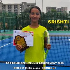 Srishti with her hard earned bronze medal in the Girls U-14 category. Playing through pain to secure a podium finish shows a level of mental fortitude that we demand from our senior players.