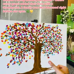 This is one of my favorite offerings for weddings and family gatherings: a thumbprint family tree. Each guest adds their thumbprint as a leaf, creating a beautiful, collective piece of art that symbolizes love and togetherness.
