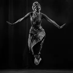 This moment of flight captures the pure bliss I feel when I dance. For me, choreography is about creating these moments of abandon, where the body, mind, and soul are one. This is a glimpse into the dynamic energy I bring to my Bharatanatyam productions.