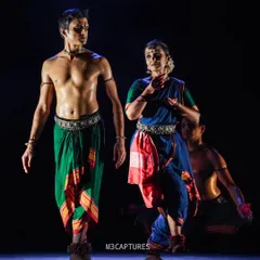 Another scene from 'Nagamandala', performed at the Aharya National Dance Festival. The costumes and movements evoke the mystical nature of the serpent.