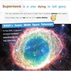A supernova is a star dying in full glory. This graphic, featuring an image from NASA's James Webb Space Telescope, explains how these cosmic explosions forge vital elements and shape galaxies.