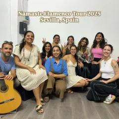 Here is our wonderful group during the 'Namaste Flamenco Tour' in Sevilla, Spain. We were in a Cante Masterclass, learning singing and musicality from world-renowned artists. This is the kind of deep immersion I love to offer my students, connecting them with the heart of Flamenco right in its birthplace.