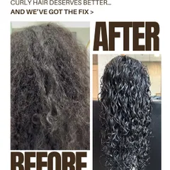 This before and after shows the power of a proper curl treatment. We used the Olaplex Bond Shaper to take this hair from frizzy and undefined to hydrated, shiny, and beautifully coiled.