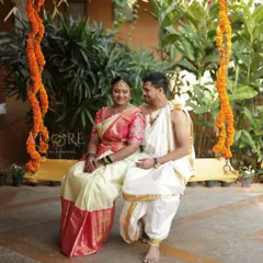 A beautiful moment on the 'unjal' or wedding swing. I decorated this traditional swing with simple yet elegant marigold garlands, creating a perfect spot for the couple's portraits.