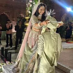 The Jaimala ceremony is such a joyful moment. I helped this lovely bride choose her stunning pastel and mint green lehenga, ensuring it was both beautiful and comfortable for all the rituals.