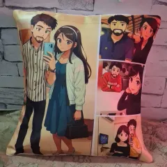 The same anime-style illustration can also be printed on a cushion, creating a unique and personal piece of home decor.