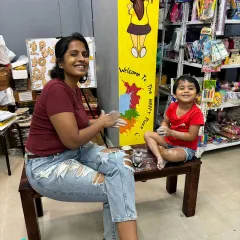A mother and her baby girl share a sweet moment making their own small Ganpati after our main workshop. It's these cherished memories of creating together that I aim to facilitate at Wondershop.